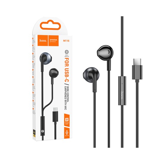 Hoco Wired Earphones M115 Sagacious with Microphone Type-C 1.2m Black